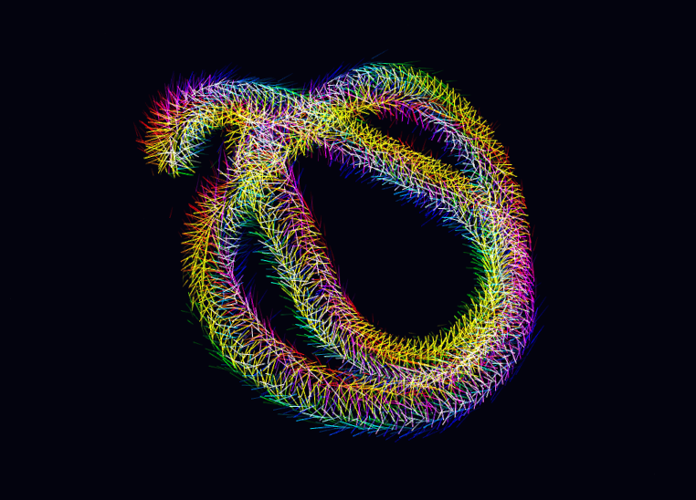 T(2,2.7) construction at q=2.7, alpha=0: the three-lobe trefoil structure is becoming well defined.